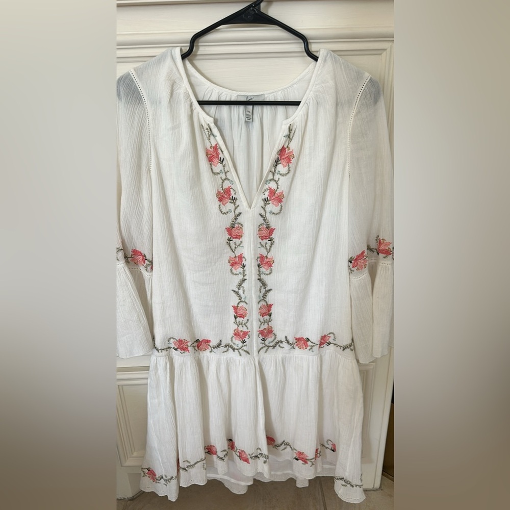 Joie Jarette White Floral Embroidered Bohemian Dress - Size S